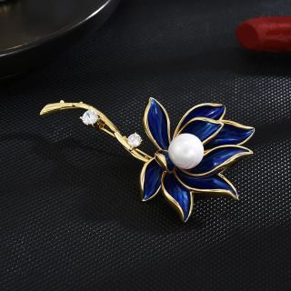 Ghim Cài Áo Hình Hoa Sen Màu Xanh Dương Phong Cách Sang Trọng Cao Cấp Hàng Mới