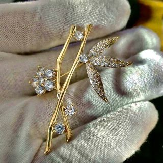 Trâm Cài Áo Hình Cây tre màu vàng Đính Đá Zircon Thời Trang Chất Lượng Cao