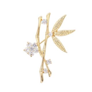Trâm Cài Áo Hình Cây tre màu vàng Đính Đá Zircon Thời Trang Chất Lượng Cao