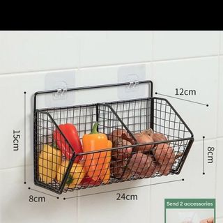 Kệ Giỏ Đựng Hành, Tỏi Dán Tường, Kệ Đựng Gia Vị Gắn Tường Nhà Bếp Tiện Lợi Bằng Thép Sơn Tĩnh Điện