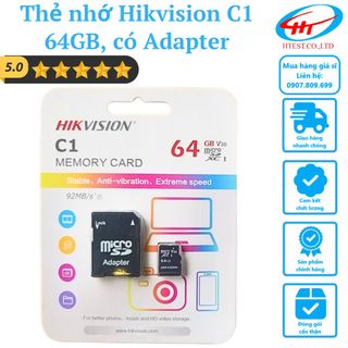 Thẻ nhớ MicroSDXC 64GB Hikvision C1 Trắng, có Adapter (Lifetime) Chính Hãng, BH 5 năm, Chuyên Camera giá sỉ