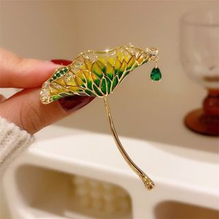 Ghim Cài Áo Hình Lá Sen / Trái Tim Pha Lê Tráng Men Phong Cách Cổ Điển Thanh Lịch Dành Cho Nữ