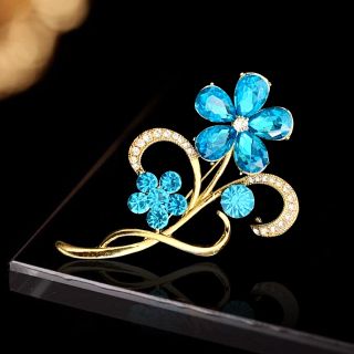 Tag Trâm Cài Áo Hình 2 Hoa Đính Đá Xanh thời trang dành cho nữ