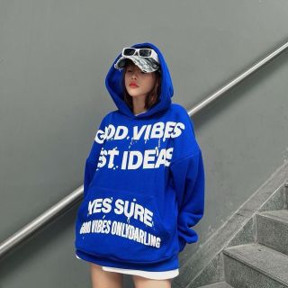 Áo hoodie in chữ nổi GOOD VIBES BEST IDEAS to như hình, from to, nách rộng thoải mái, nón 2 lớp lót vải chính, có túi trước. Giá sỉ - giá bán buôn