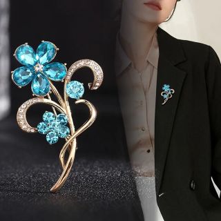 Tag Trâm Cài Áo Hình 2 Hoa Đính Đá Xanh thời trang dành cho nữ