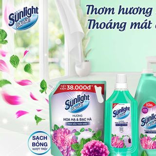 Nước lau sàn Sunlight tinh dầu thảo mộc hương hoa hạ và bạc hà can 3.6kg