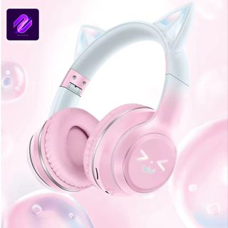 TAI NGHE BLUETOOTH TAI MÈO GJBY CHỤP TAI CUTE KHÔNG DÂY KÈM LED RGB DỄ THƯƠNG Kem