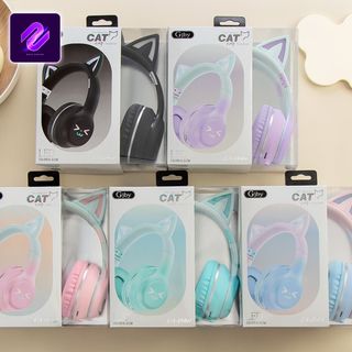 TAI NGHE BLUETOOTH TAI MÈO GJBY CHỤP TAI CUTE KHÔNG DÂY KÈM LED RGB DỄ THƯƠNG Kem