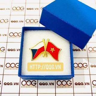 Huy hiệu lá cờ 2 nước, Huy hiệu lá cờ cài áo, logo quốc huy cài áo