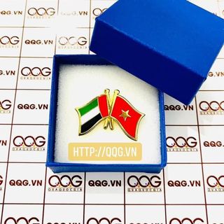 Huy hiệu lá cờ 2 nước, Huy hiệu lá cờ cài áo, logo quốc huy cài áo