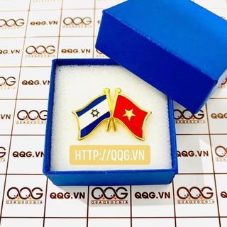 Huy hiệu lá cờ 2 nước, Huy hiệu lá cờ cài áo, logo quốc huy cài áo