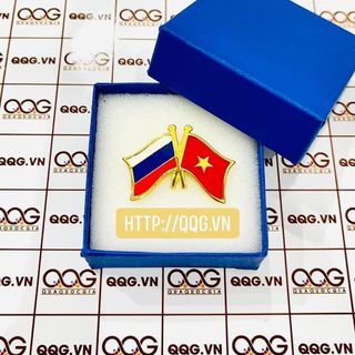 Huy hiệu lá cờ 2 nước, Huy hiệu lá cờ cài áo, logo quốc huy cài áo