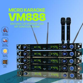 Micro Đầu Thu Lớn VM888 - Micro Không Dây Karaoke, 4 Râu Bắt Sóng Xa 50M Karaoke Hội Nghị Sân Khấu Gia Đình, Dùng Được Cho Tất Cả Loa Kéo