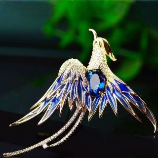Ghim Cài Áo Hình Chim Phượng Hoàng Đính Đá Màu xanh dương thời trang dành cho nam nữ giá sỉ