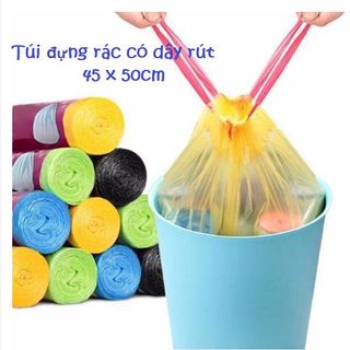 TÚI ĐỰNG RÁC CÓ QUAI XÁCH - DÂY RÚT TIỆN LỢI 45CM X 50CM, TÚI RÁC GIÁ SỈ