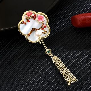 Trâm Cài Áo Hợp Kim Hình Hoa Mận Phối Tua Rua Phong Cách Vintage Thanh Lịch Cho Nữ