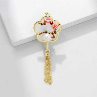 Trâm Cài Áo Hợp Kim Hình Hoa Mận Phối Tua Rua Phong Cách Vintage Thanh Lịch Cho Nữ