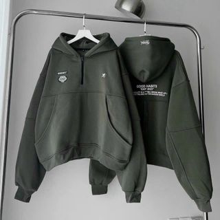 [Hot] Áo hoodie zip dây kéo GOOD HABITS xám chì vải nỉ lót bông form ngắn unisex nam nữ khoác ngoài chống nắng VN giá sỉ
