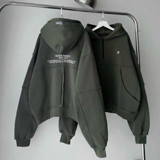 [Hot] Áo hoodie zip dây kéo GOOD HABITS xám chì vải nỉ lót bông form ngắn unisex nam nữ khoác ngoài chống nắng VN