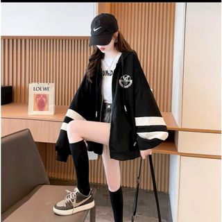 [Hot] Áo khoác nỉ hoodie nữ nỉ in chữ, phối tiền tay áo dày dặn có dây kéo mũ nón form rộng