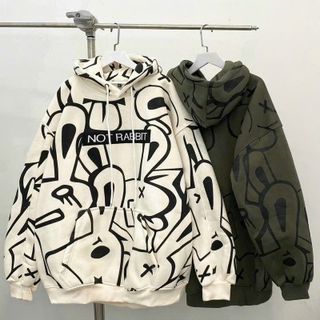 Áo khoác Hoodie Nữ Nam thỏ mẫu chui logo in Rabbit chất nỉ PE xịn sò form rộng thoải mái thời trang