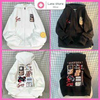 Áo Hoodie Form Rộng, Áo Khoác Nỉ Dày Dặn Khóa Kéo in Nhiều Hình Siêu Dễ Thượng
