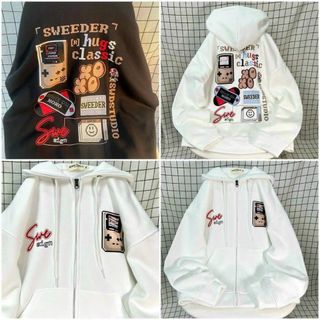 Áo Hoodie Form Rộng, Áo Khoác Nỉ Dày Dặn Khóa Kéo in Nhiều Hình Siêu Dễ Thượng