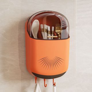 Ống hộp để đũa thìa đa năng dán tường (Có lỗ thoáng khí, khay thoát nước) có lắp đậy chống bụi, côn trùng
