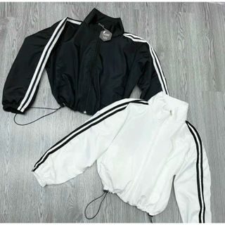 Áo Khoác Dù Nữ Thiết Kế Lửng Croptop Trơn Phối Viền Sọc Nhỏ Thời Trang Trẻ Trung Thoáng Mát Cực Xịn