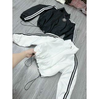 Áo Khoác Dù Nữ Thiết Kế Lửng Croptop Trơn Phối Viền Sọc Nhỏ Thời Trang Trẻ Trung Thoáng Mát Cực Xịn