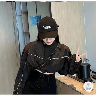 Áo Khoác Dù Nữ Thiết Kế Lửng Croptop Trơn Phối Viền Sọc Nhỏ Thời Trang Trẻ Trung Thoáng Mát Cực Xịn
