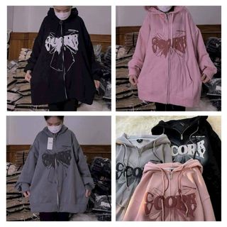 Áo Khoác Hoodie Zip 3 Màu Nam Nữ Ulzzang Unisex-chất nỉ bông in chữ nỗi nơ COR dày dặn cottonn mềm mịn