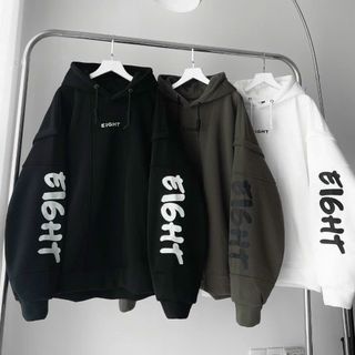 Áo Khoác Hoodie Nỉ Nam Nữ In Chữ viền Tay, Nón 2 Lớp Vải Chính Form Rộng Thoải mái Hot trend