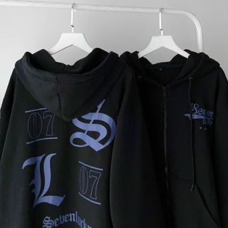 Áo khoác hoodie zip Nữ Nam logo in Seven 07 cá tính chất nỉ nón 2 lớp cực trend