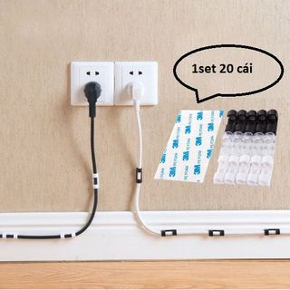 NẸP DÂY ĐIỆN DÁN TƯỜNG TREO GIỮ CỐ ĐỊNH DÂY SẠC, CÁP SẠC THÔNG MINH, BỘ KẸP ĐI DÂY ĐIỆN 20 CÁI CÓ KÈM KEO DÁN - NẸP DÂY ĐIỆN GIÁ SỈ