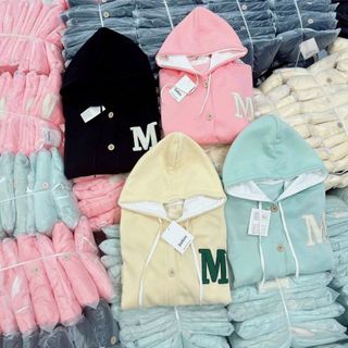 Áo Hoodie Áo Khoác Nỉ Cadigan Thêu Chữ M Nút Gài Nỉ Bông Form Rộng Có Nón Siêu Dễ Thương Ulzzang Hot