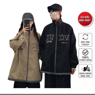 Áo Khoác Nam Nữ Cổ Cao Vải Dù 2 Lớp Che Nắng Logo In GẤU Kiểu Zip Kéo Thời Trang Cá Tính Mới Siêu Hot