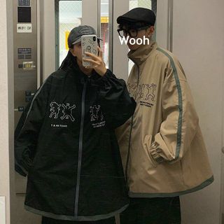 Áo Khoác Nam Nữ Cổ Cao Vải Dù 2 Lớp Che Nắng Logo In GẤU Kiểu Zip Kéo Thời Trang Cá Tính Mới Siêu Hot