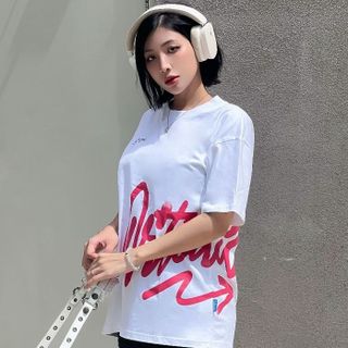 Áo thun unisex form rộng AT383 chất vải cotton in brand name