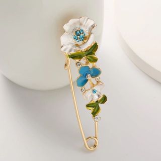 Ghim Cài Áo Hình Hoa Đính Đá Pha Lê Phong Cách vintage (màu xanh)