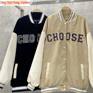 Áo Khoác Nhung Nam Nữ, Thêu Chữ CHOOSE Cực Ngầu, Cổ Tròn Nút Bấm Thời Trang