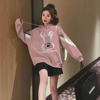 Áo khoác hoodie Nam Nữ chui đầu tay phồng logo in hình thỏ form rộng chất vải dày mịn mẫu mới hot trend giá sỉ