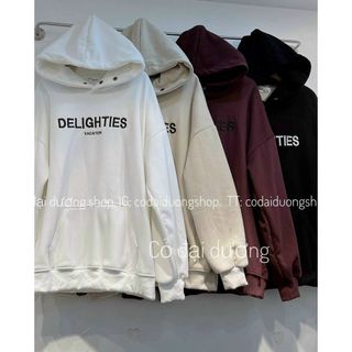 Áo Khoác NỈ Hoodie Nam Nữ DELIGHTIES Có Nút Bấm