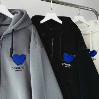 Áo khoác hoodie unisex thêu trái tim Derrero tay dài form rộng có túi, áo khoác chất vải nỉ dày dặn siêu đẹp