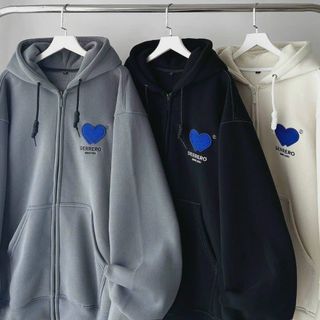 Áo khoác hoodie unisex thêu trái tim Derrero tay dài form rộng có túi, áo khoác chất vải nỉ dày dặn siêu đẹp