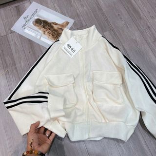 [Hot] Áo Khoác Nữ Len Nhung Gân Túi Trước Sành Điệu Cổ Cao Chạy Viền 3 Sọc Cánh Tay Hót Trend Shop Thủy Tiên_VN