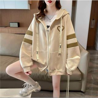 Áo Khoác Nhẹ Nữ Dây Kéo Họa Tiết Hình Tim Thêu Tay Phối Sọc Nổi Phong Cách Thời Trang Sành Điệu