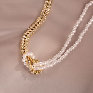 Vòng cổ thiết kế hai lớp phối hạt ngọc trai phong cách cổ điển thanh lịch cho nữ