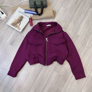 [Hot] Áo Khoác Nỉ Ngoại Nữ Lửng Cute, Có Túi Trước Ulzzang Unisex Kẻ Sọc Áo Khoác Croptop Chất Nỉ Tay Phồng Siêu Đẹp