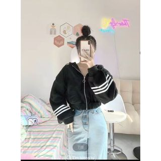 Áo Khoác Nỉ Nữ, Tay Áo Phối 3 Sọc, Có Nón Rộng, From Nữ Dưới 65KG